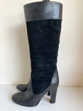 HOBBS BLACK SUEDE & LEATHER SLIM LEG HEELED BOOTS SIZE 4/37
