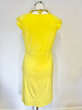 KAREN MILLEN YELLOW SLEEVELESS EMBELLISHED NECKLINE  DRAPED FRONT PENCIL DRESS SIZE 12