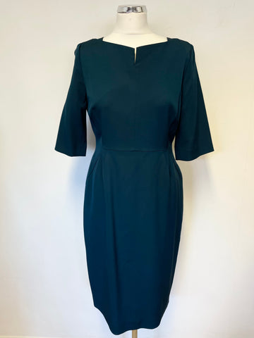 LK BENNETT TEAL SPECIAL OCCASION HALF SLEEVE TAN PENCIL DRESS SIZE 10 BUT MORE 12