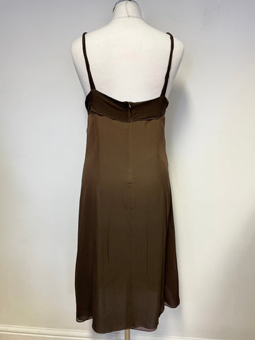 WHISTLES BROWN SILK THIN STRAP TIE FRONT A-LINE DRESS SIZE 12