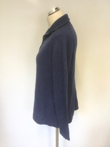 PERUVIAN CONNECTION BLUE 100% ROYAL ALPACA BLUE BUTTON NECK LONG SLEEVE JUMPER SIZE L