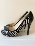 LK BENNETT SIGMA BLACK & WHITE ZEBRA PRINT PONYSKIN & LEATHER PEEPTOE HEELS SIZE 7/40