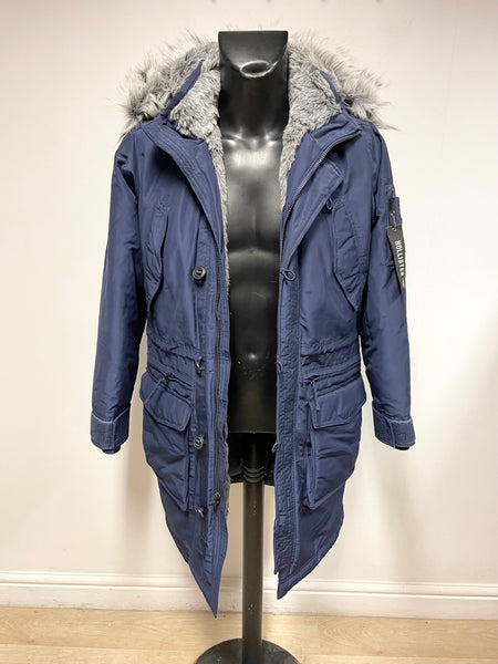 HOLLISTER NAVY BLUE DUCK DOWN & FEATHER FILLED HOODED WARM JACKET SIZE XS