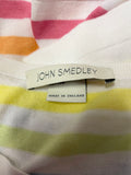 JOHN SMEDLEY SEA ISLAND MULTI COLOURED STRIPE COTTON FINE KNIT CARDIGAN SIZE M