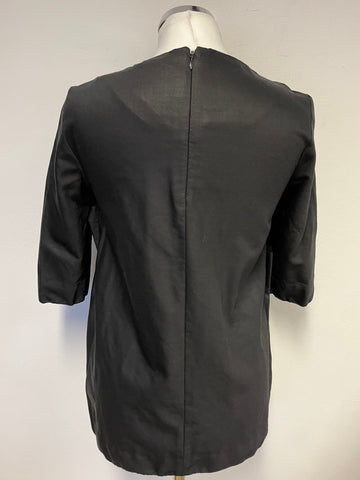 COS BLACK PLEATED FRONT 100% WOOL TOP SIZE 34 FIT UK 8/10