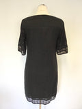 MONSOON BLACK BROIDERY ANGLAISE & EMBROIDERED SHORT SLEEVE SHIFT DRESS SIZE 10