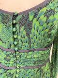 BRAND NEW JENNY DYER 100% SILK GREEN & BLACK PRINT FIT & FLARE DRESS SIZE 10