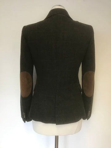 ZARA DARK GREEN & TAN TWEED LAMBSWOOL TYPE JACKET SIZE S