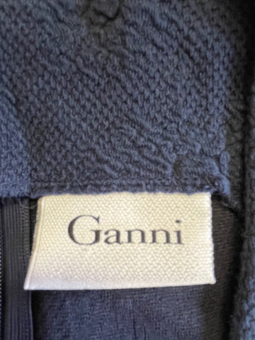 GANNI ROSE GARDEN NAVY BLUE SLEEVELESS STRETCH FABRIC FIT & FLARE DRESS SIZE L