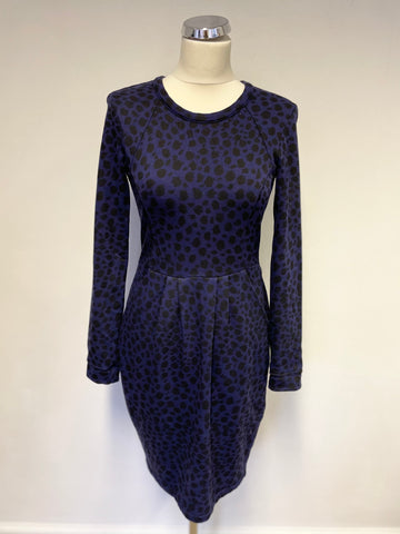 WHISTLES PURPLE & BLACK LEOPARD PRINT STRETCH JERSEY COTTON LONG SLEEVE DRESS SIZE 8