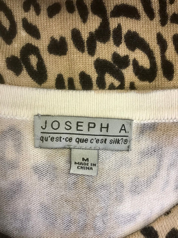 BRAND NEW JOSEPH A BLACK & BEIGE LEOPARD PRINT 3/4 SLEEVE CARDIGAN SIZE M