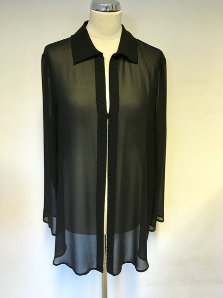 BRAND NEW ARIGIANO BLACK SEMI SHEER BEADED TRIM BLOUSE SIZE 20