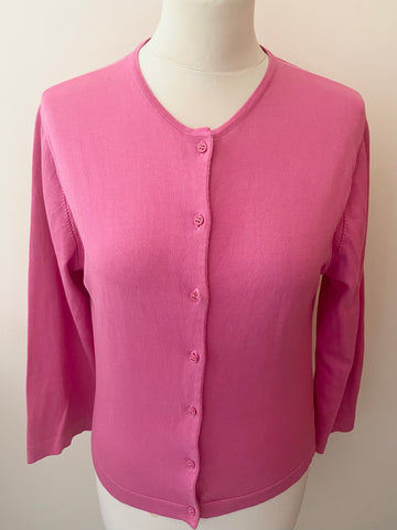 HOBBS PINK FINE KNIT ROUND NECK 3/4 SLEEVE COTTON CARDIGAN SIZE 14