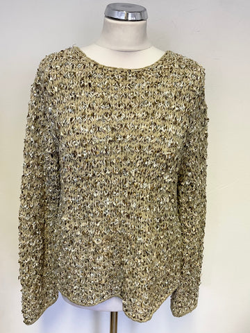 OUI BEIGE WITH ENTWINED RIBBON LOOSE KNIT LONG SLEEVE JUMPER SIZE L