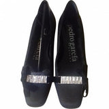 PEDRO GARCIA PAMMY BLACK SUEDE JEWEL & BOW TRIM FLATS SIZE 5/38