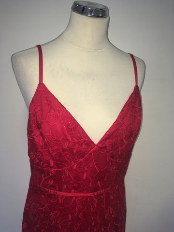 MICHELLE KEEGAN FOR LIPSY RED LACE & SEQUINNED PENCIL DRESS SIZE 14