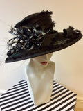 VICTORIA ANN BLACK & WHITE FEATHER TRIM WIDE BRIM FORMAL HAT