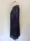 BRAND NEW MARKS & SPENCER NAVY BLUE SEQUINNED 3/4 SLEEVE SHIFT DRESS SIZE 12