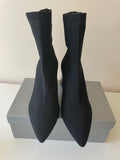 ZARA BLACK STRETCH FABRIC PEWTER BLOCK HEEL SOCK ANKLE BOOTS SIZE 5/38