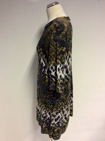 ETINCELLE COUTURE BROWN PRINT SHORT SLEEVE LONG JUMPER/ MINI DRESS SIZE 4 UK 14/16