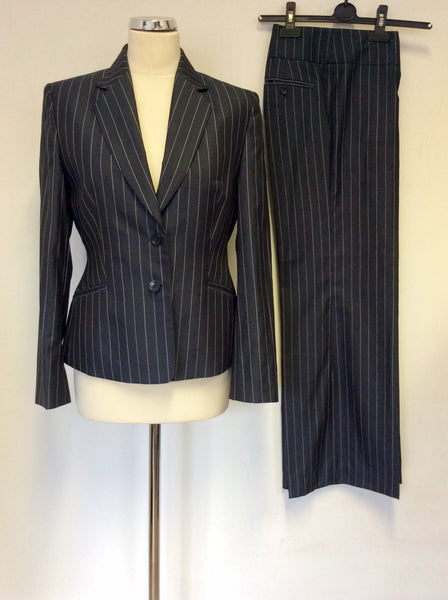 CROMBIE DARK GREY PINSTRIPE WOOL & SILK TROUSER SUIT SIZE 10/12