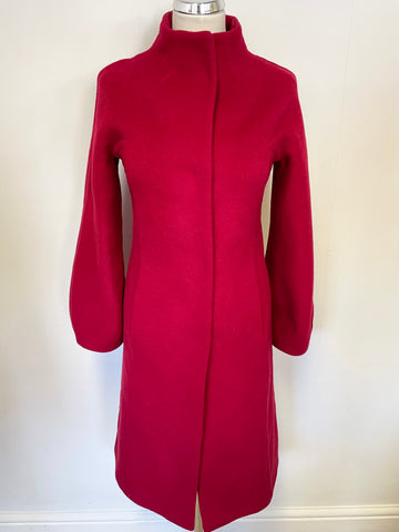 LK BENNETT RED WOOL BLEND SHAPED SLEEVE PEA COAT SIZE 10