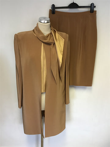 TOM BOWKER FOR COTERIE CAMEL & GOLD INLAY SPECIAL OCCASION SKIRT SUIT SIZE 12