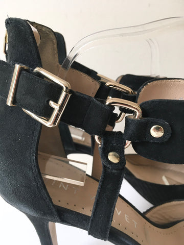 MINT VELVET BLACK SUEDE BUCKLE TRIM ANKLE STRAP HEELS SIZE 7/40