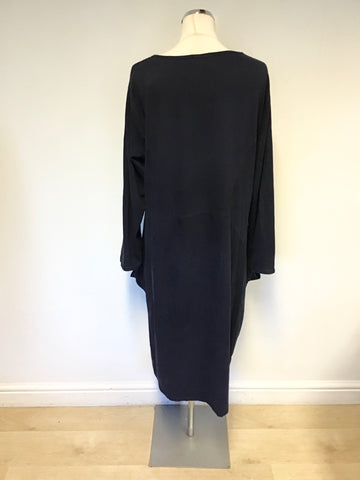 QUIRKY NAVY BLUE LONG SLEEVE OVERSIZE STRETCH JERSEY MIDI DRESS SIZE S