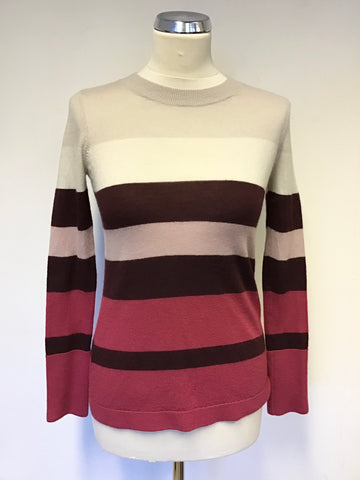 JIGSAW MULTI COLOURED STRIPE 100% WOOL JUMPER SIZE S