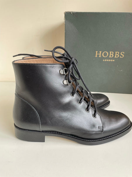 BRAND NEW HOBBS NICOLE BLACK LEATHER LACE UP ANKLE BOOTS SIZE 4/37