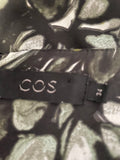 COS BLACK,GREEN & WHITE PRINT SHORT SLEEVE SHIFT DRESS SIZE 34 UK 6 FIT UK 8/10