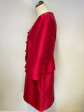 HOBBS RED SILK & WOOL BLEND PENCIL DRESS & JACKET SUIT SIZE 14