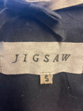 JIGSAW BLACK SOFT LEATHER ZIP & BUTTON FASTEN LONG JACKET/ COAT SIZE S