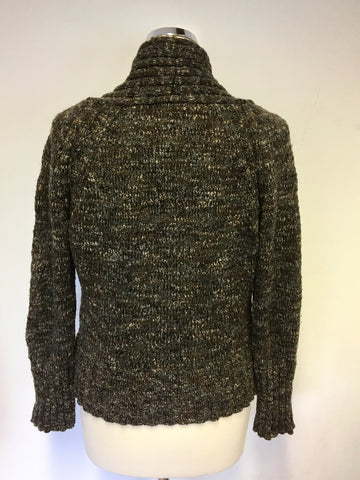 DIKTONS BROWN CHUNKY KNIT ZIP FRONT CARDIGAN SIZE 14
