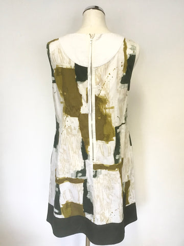 SIMPLY VERA BY VERA WANG WHITE,BEIGE & GREEN PRINT COTTON SLEEVELESS DRESS SIZE 12 UK 16