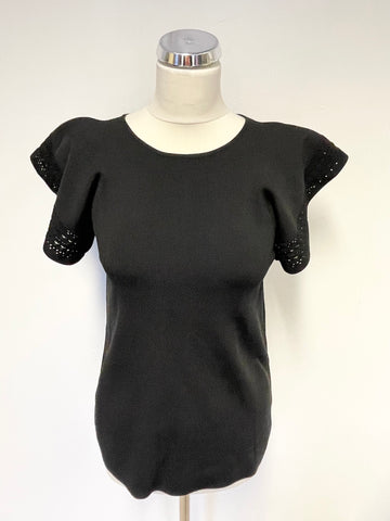 BRAND NEW TED BAKER ZEFORI BLACK FRILL SLEEVE TOP SIZE 2 Uk 10/12