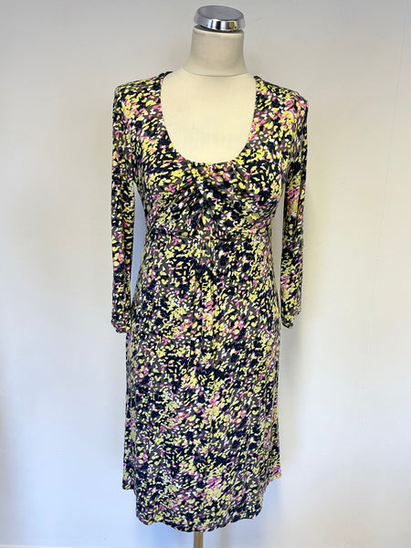 BODEN MULTI COLOURED PRINT STRETCH JERSEY 3/4 SLEEVE DRESS SIZE 12R