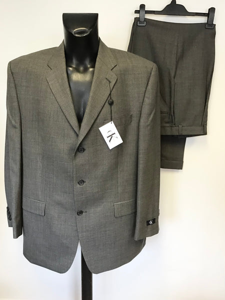 BRAND NEW CALVIN KLEIN BLACK & GREY WEAVE 100% WOOL SUIT SIZE 44R/ 36W/ 32L