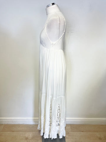SOMEDAYS LOVIN WHITE THIN STRAP EMBROIDERED TRIM MAXI DRESS SIZE S UK 10