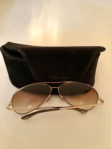 TOM FORD UNISEX CHARLES GOLD RIMMED SUNGLASSES IN CASE