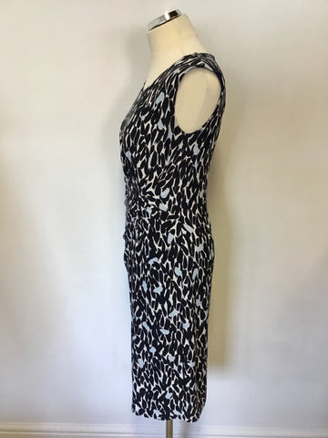 PRÉCIS NAVY BLUE,WHITE & PALE BLUE PRINT STRETCH DRESS SIZE 10