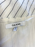 GANNI IVORY WITH BLACK PINSTRIPE SILK 3/4 SLEEVE WRAP DRESS SIZE 34 UK 6,8,10