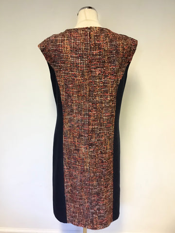 MARIE MERO NAVY BLUE & TWEED PANEL SHIFT DRESS SIZE 14