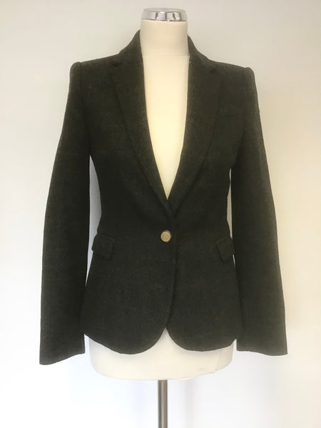 ZARA DARK GREEN & TAN TWEED LAMBSWOOL TYPE JACKET SIZE S