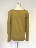 ELIE TAHARI MUSTARD TIE FRONT LONG SLEEVE MERINO WOOL CARDIGAN SIZE L