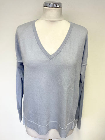 PURE COLLECTION LIGHT BLUE WOOL BLEND SILK BACK JUMPER SIZE 10