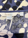 BODEN BLUE,BLACK & WHITE LEAF PRINT 3/4 SLEEVE SHIFT DRESS SIZE 12R