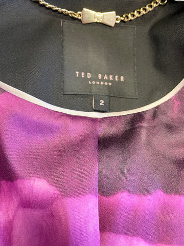 TED BAKER BLACK WOOL BLEND TAILORED JACKET & MATCHING PENCIL DRESS SIZE 2 UK 10