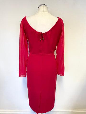 MAX MARA RED WIDE NECKLINE LONG SLEEVED PENCIL DRESS SIZE 8/10